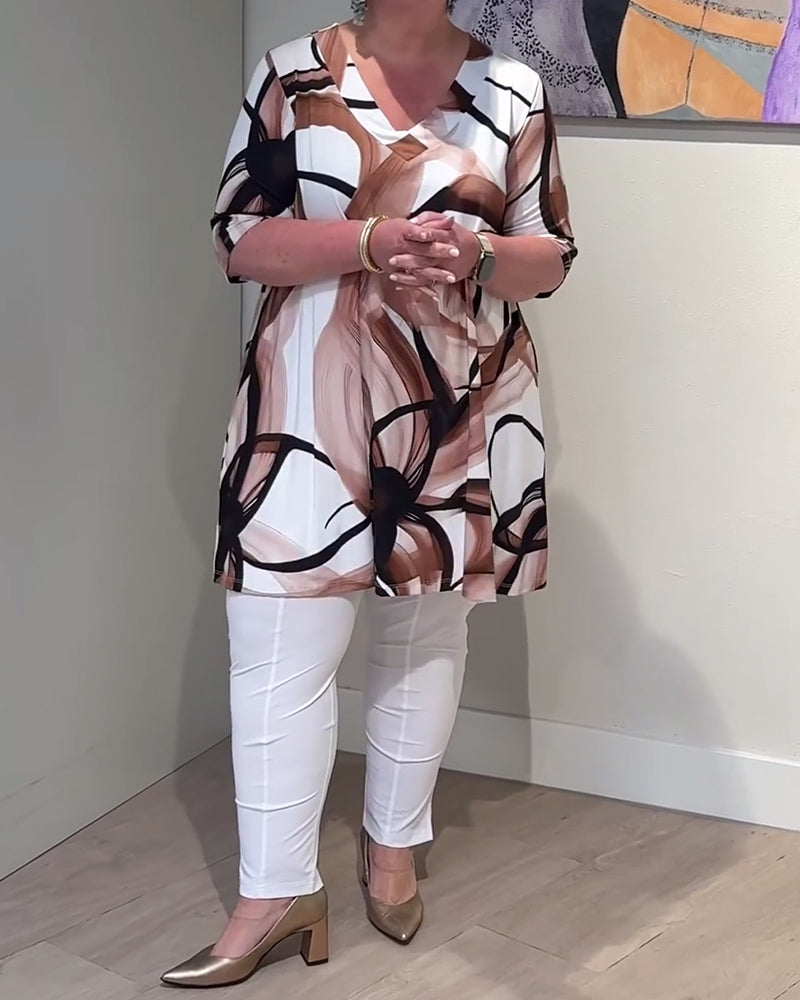 T-Shirt Casual V-ringning Tryckt Halvärm