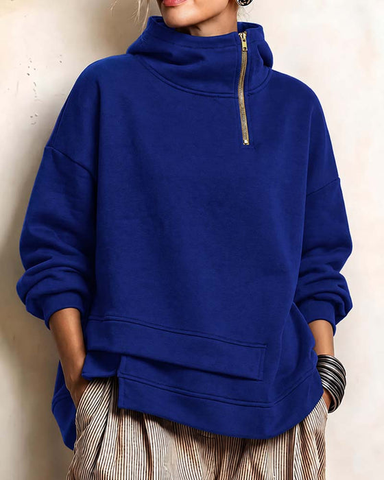 Sweatshirt Polokrage Dragkedja Oregelbunden