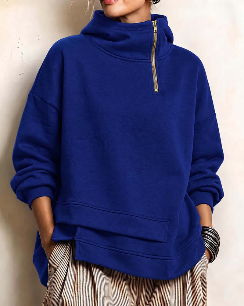 Sweatshirt Polokrage Dragkedja Oregelbunden