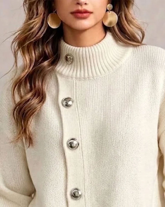 Pullover Turtleneck Diagonal Knapp Casual