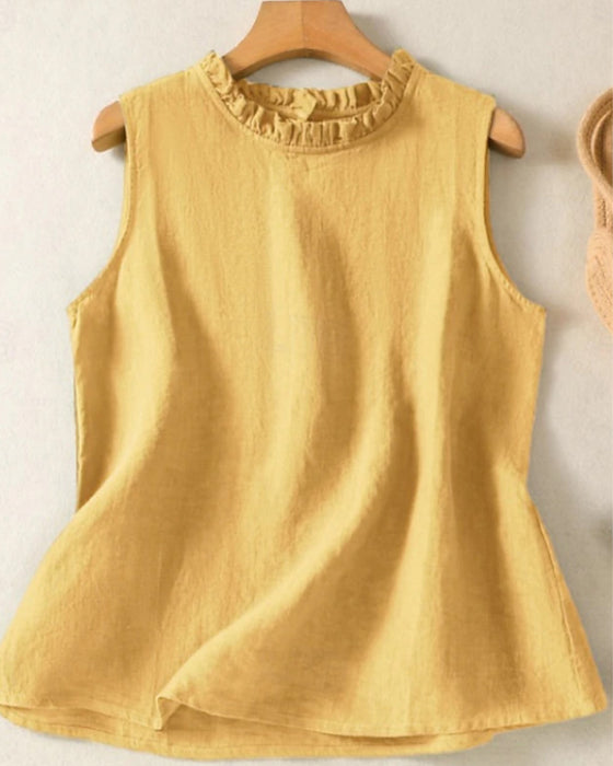 Tanktopp Solid Färg Ärmlös Rund Hals Lace