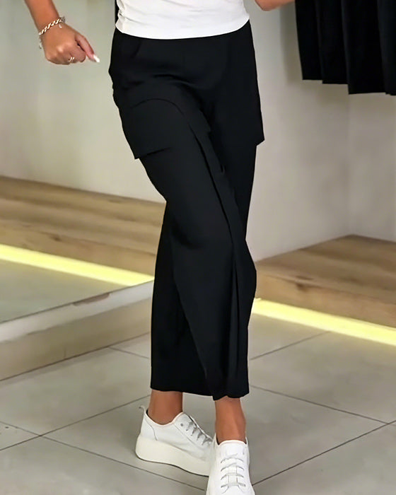 Byxor Solid Färg Ficka Kortad Casual