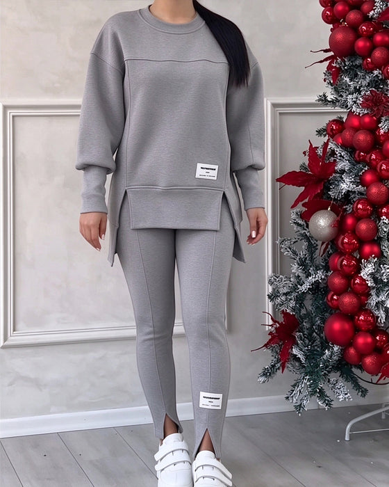 Set Tryckt Sweatshirt Och Joggingbyxor