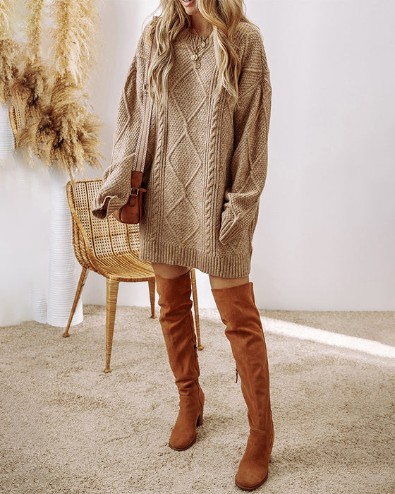 Tröjklänning avslappnad rund hals enfärgad