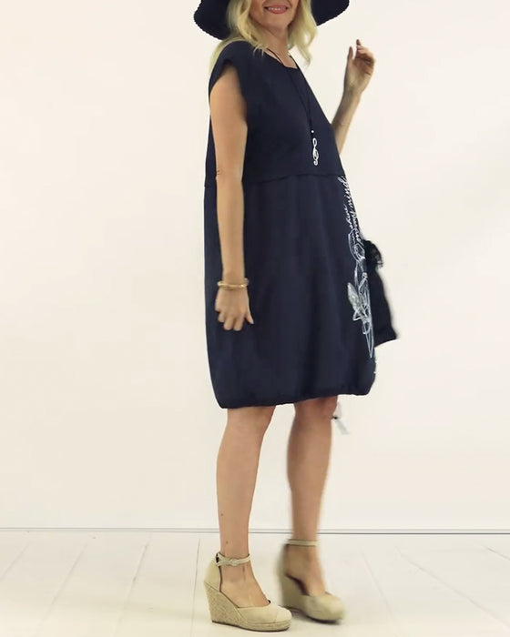 Klänning Rund Hals Ärmlös Tryckt