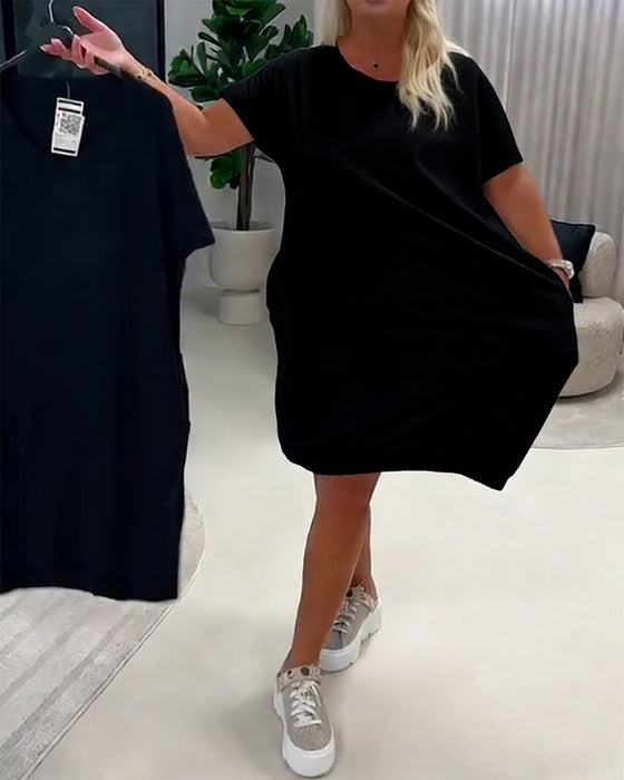 Klänning Kortärm Rund Halsringning Loose-Fit