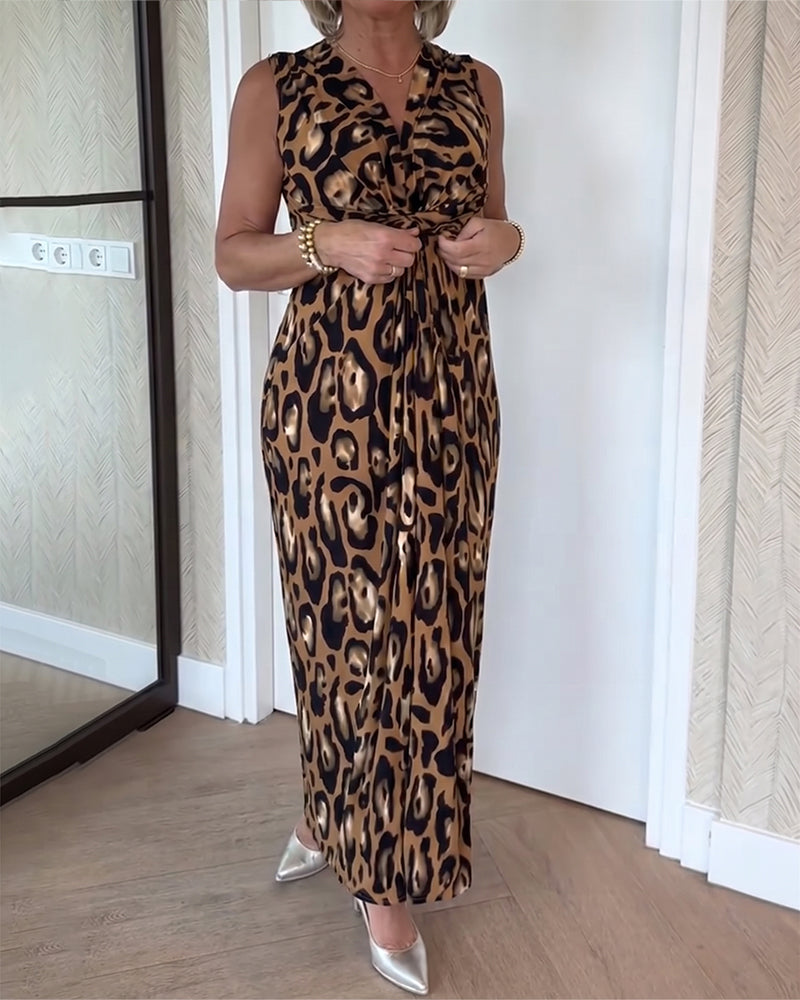 Klädning Ärmlös V-Hals Leopard