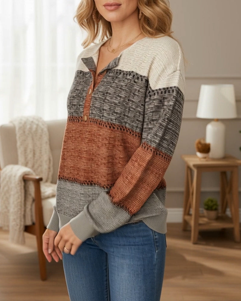 Luvtröja Knappgylf Mode Färgblock