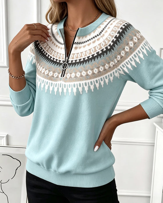 Sweatshirts Färgblock Dragkedja Lång Ärm