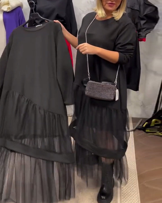 Lös Klänning I Enfärgad Meshpatchwork