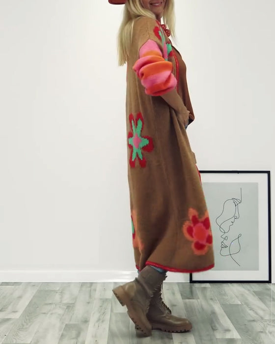 Blommönster avslappnad lång cardigan