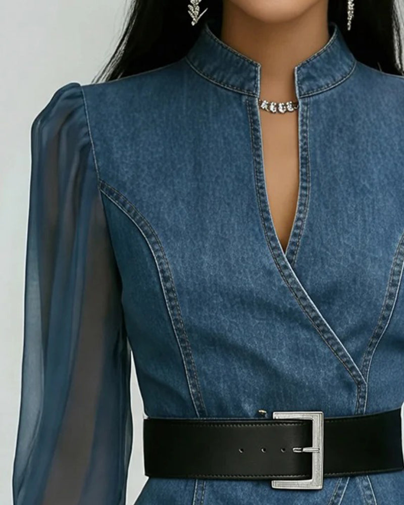 Blus I Elegant Mesh Och Denim