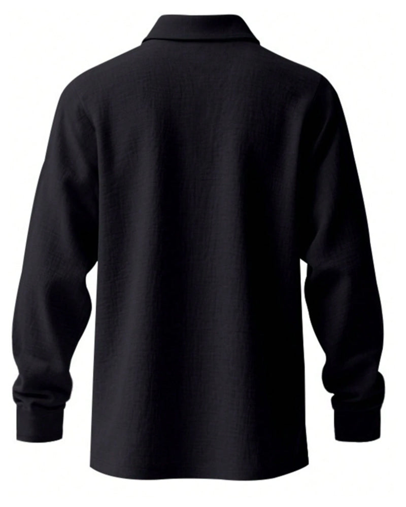 Skjorta Herr Lättvikt Lös Linne Långärmad Polo