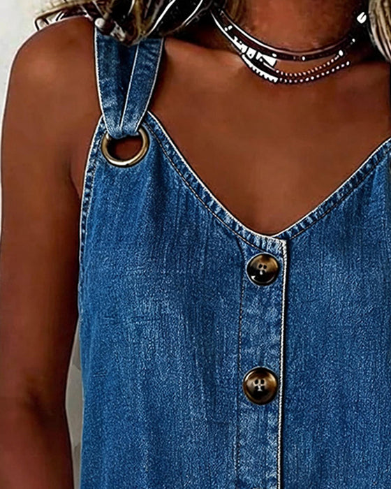 Tank Top Metallspänne V-Hals Denim