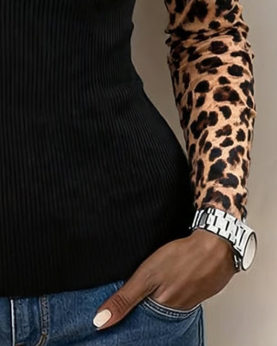 Blus Falsk Lager Leopard Tryck Avslappnad
