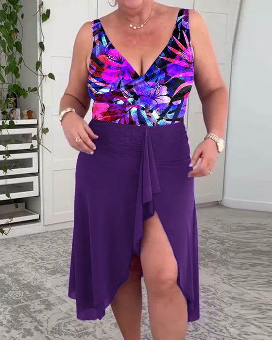 Baddräkt Färgglad Blommig Mönster