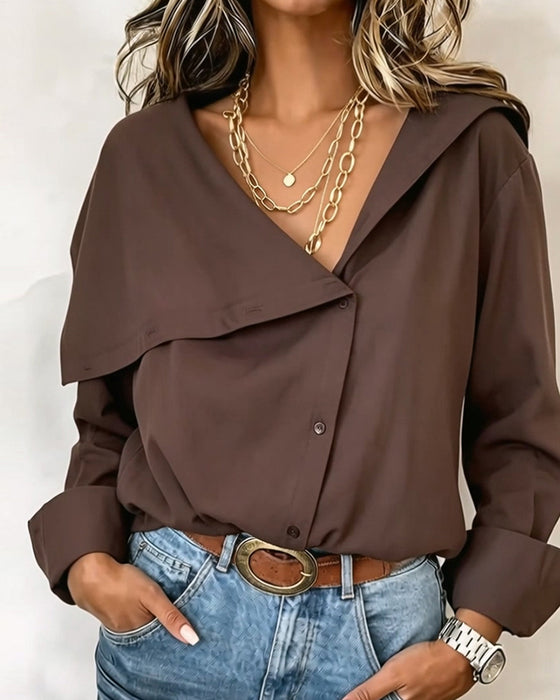 Blus Djup V Asymmetrisk Knapp Slag