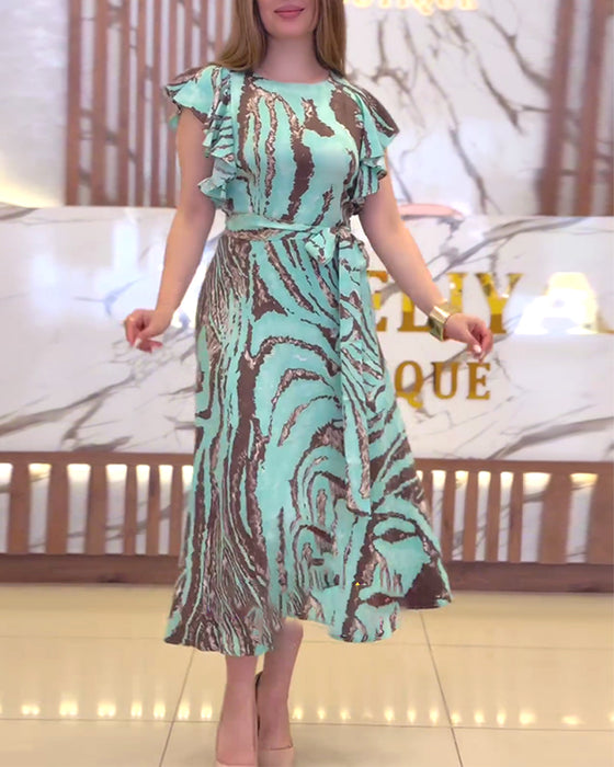 Kontrasttryck volang elegant klänning