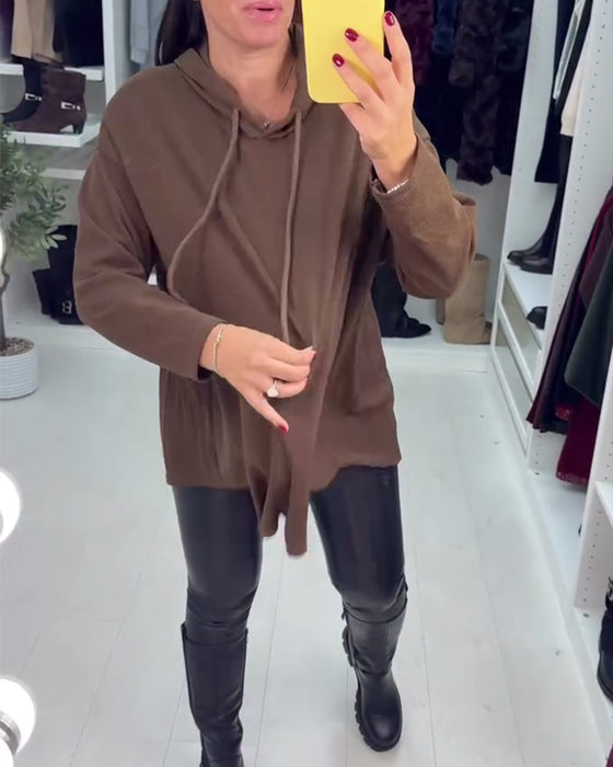 Oregelbunden Lösittande Enfärgad Långärmad Hoodie