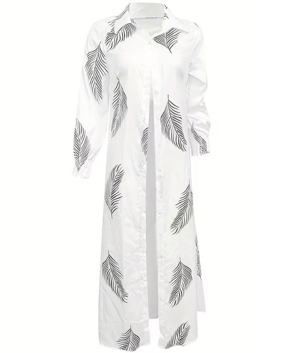 Klänning Palm Blad Tryck Skjorta