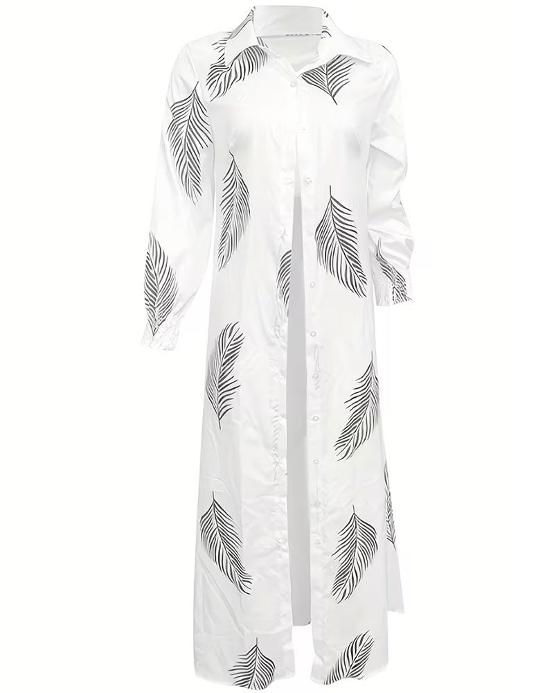 Klänning Palm Blad Tryck Skjorta