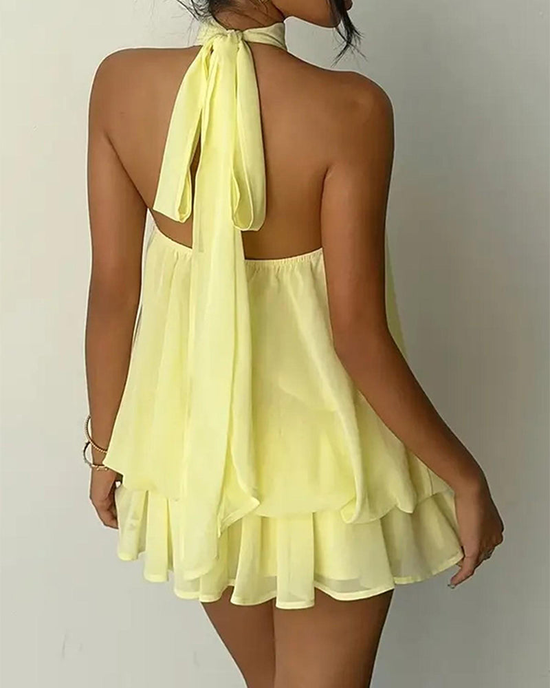 Klänning Halsrem Chiffong Mini