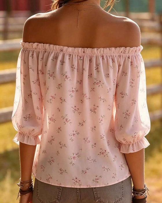 Blus Off-Shoulder Blommig Tretrekvart Ärm