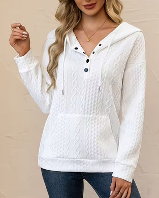 Hoodie I Enfärgad Knappning Jacquard