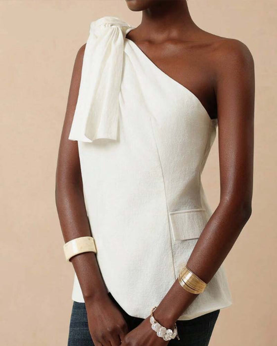 Blus Off-Shoulder Kross Knytning Design