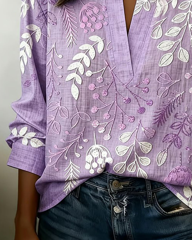 Blus Med Blommigt Mönster Och Ståkrage