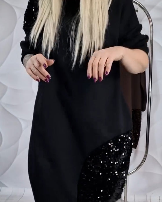 Klänning Rund Halsringning Sequin Lappverk