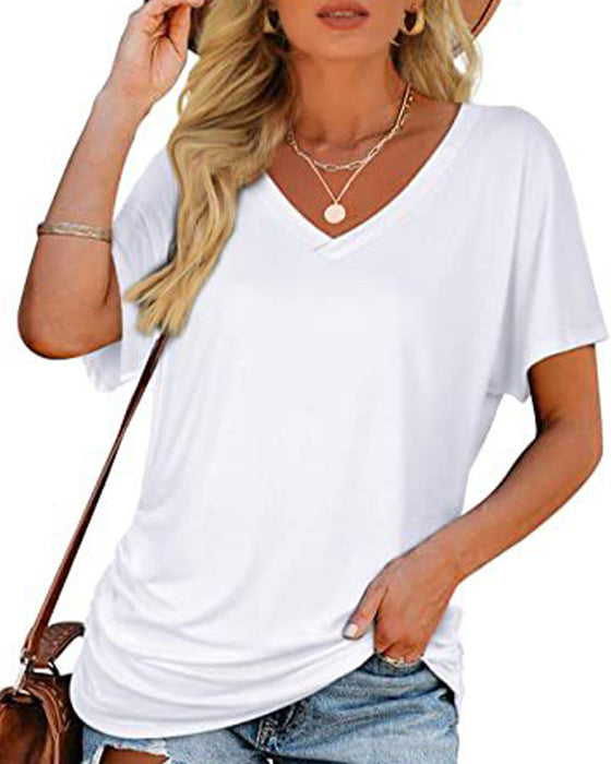 T-Shirt Veckad Enfärgad V-Ringning