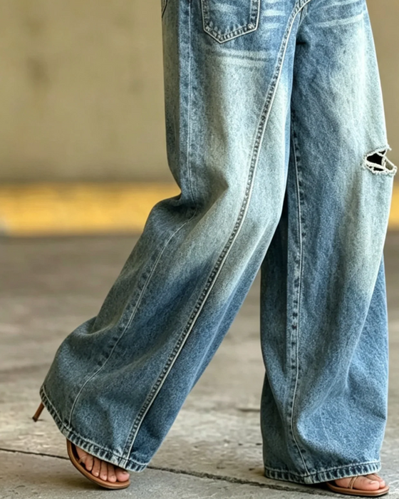 Byxor Oregelbunden Rivna Denim Långa