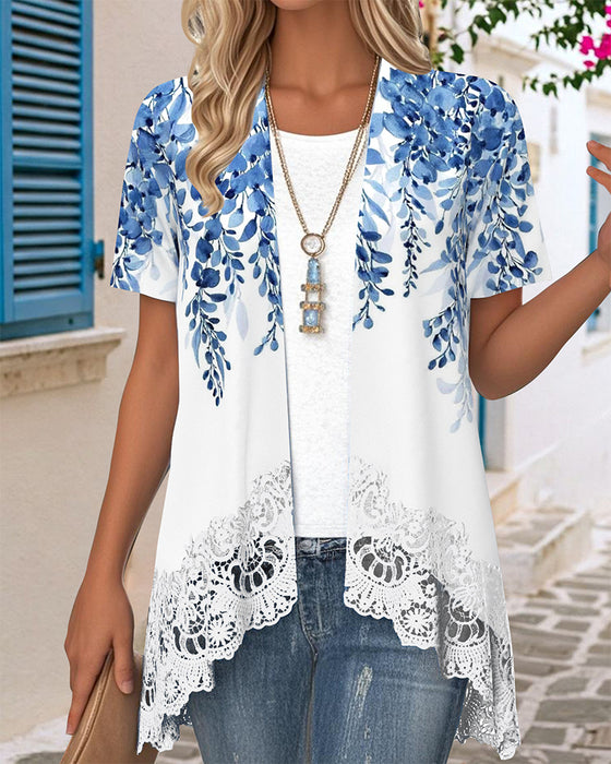 Blus Oregelbunden Faux Tvådelad Tryck