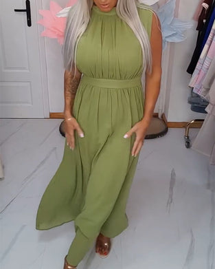 Klänning Enfärgad Ärmlös Midjeknäppning Maxi