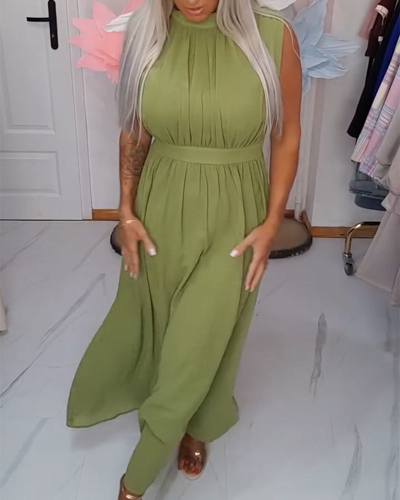 Klänning Enfärgad Ärmlös Midjeknäppning Maxi