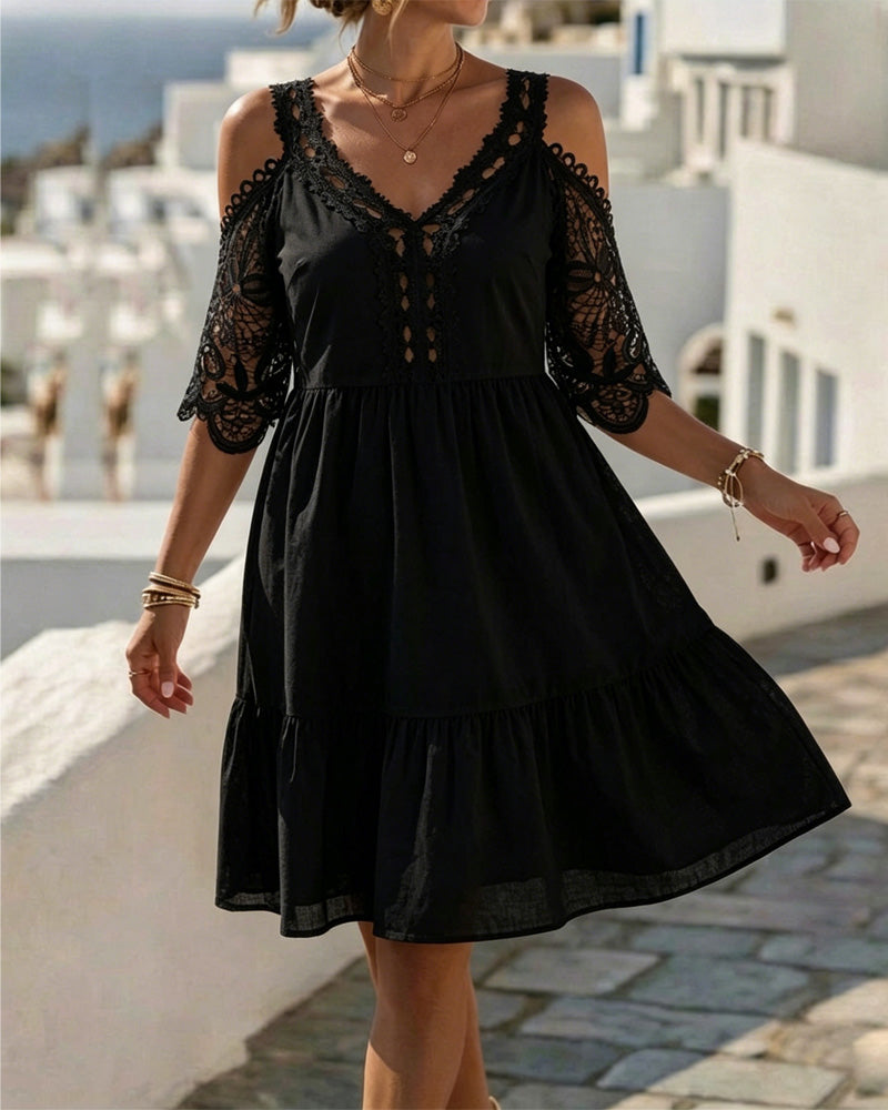 Klänningar Spets Off-Shoulder Skiktad Kort