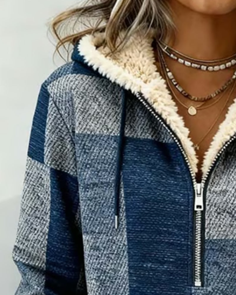 Stilsäker Huvad Sweatshirt Med Halv Dragkedja Och Färgblock