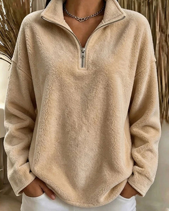 Sweatshirt Dragkedja Liten Ståndkrage Pullover