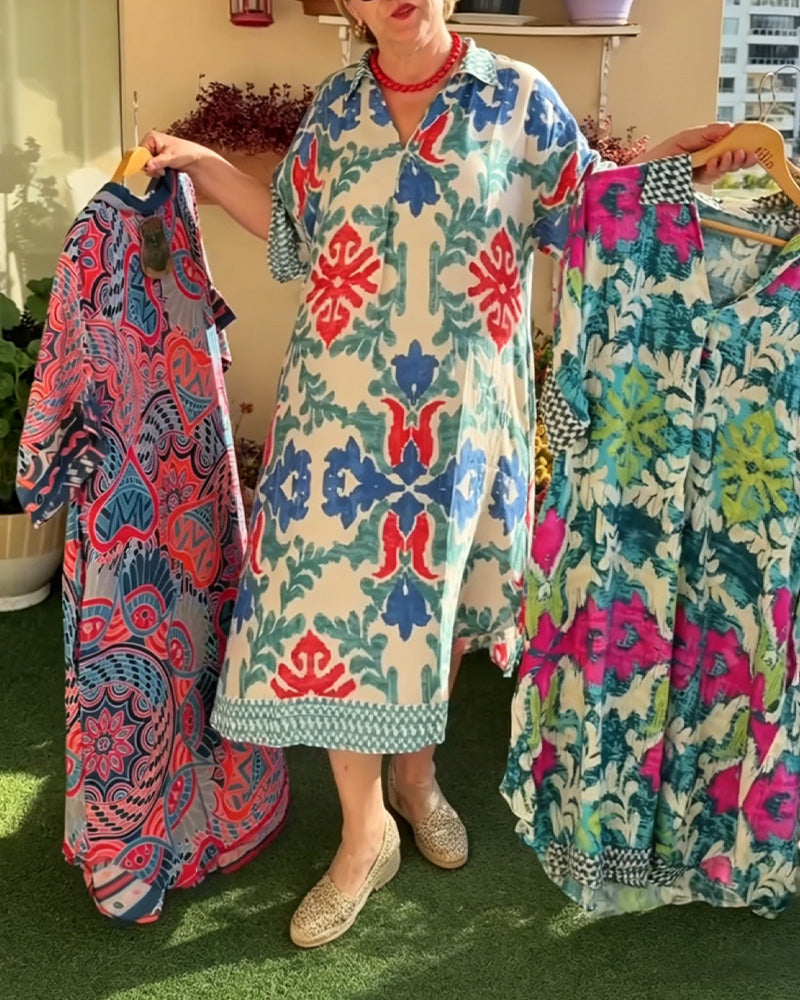 Skjortklänning Bohemiskt Print Loose Fit