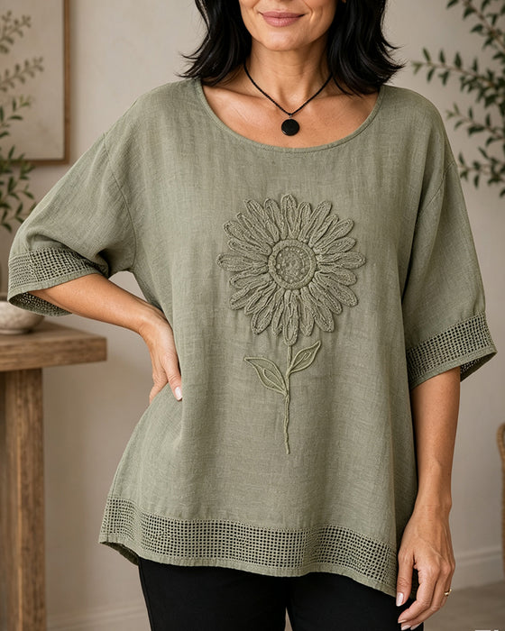 Blus Solros Broderad Lös