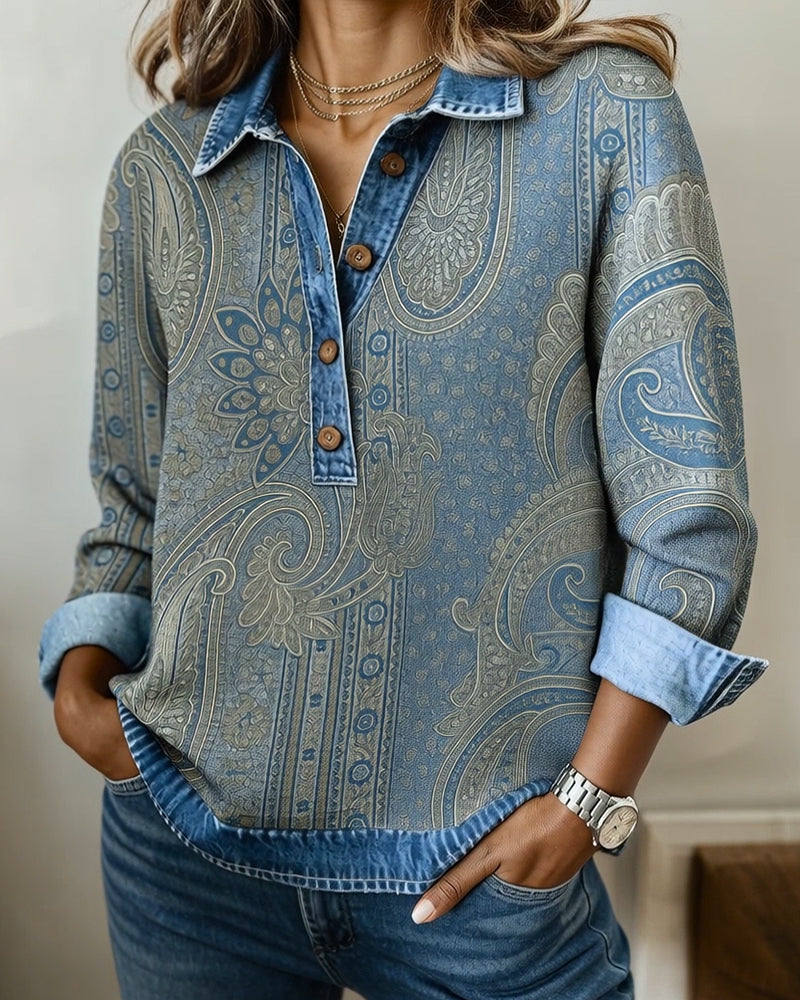 Luvtröja Färgblockad Knappkrage