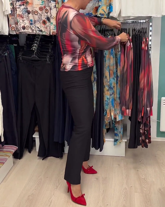 Blus med elegant långärmad tryck