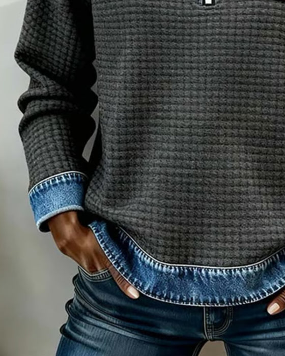 Hoodie Med Halv Dragkedja Och Färgblock