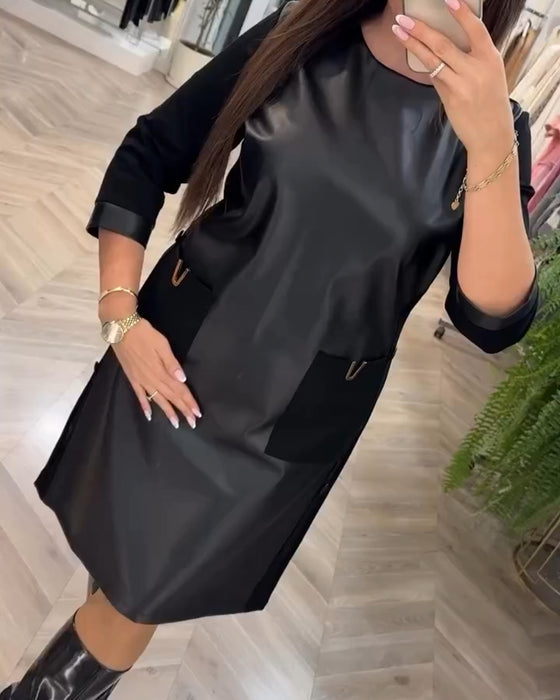 Klänning mode lapptäcke pocket shift