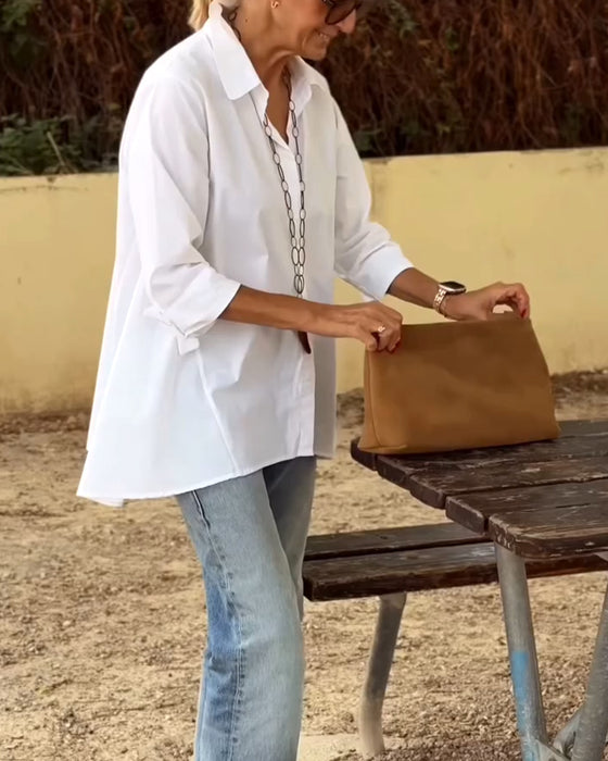 Långärmad Casualskjorta Med Kavajslag