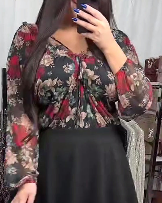 Blus Modig Blommig V-Ringning