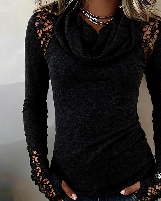Blus Slouchy Mock Neck Lång Ärm Urskärning