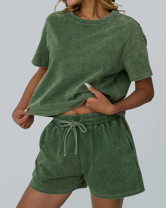 Set Med Tvättad Vintage Rundhalsad Casual