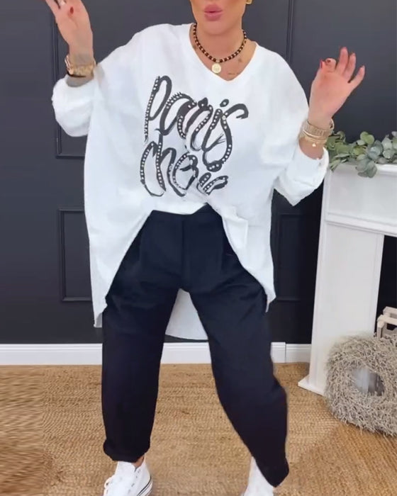 Topp Rund Hals Oregelbundet Boktryck